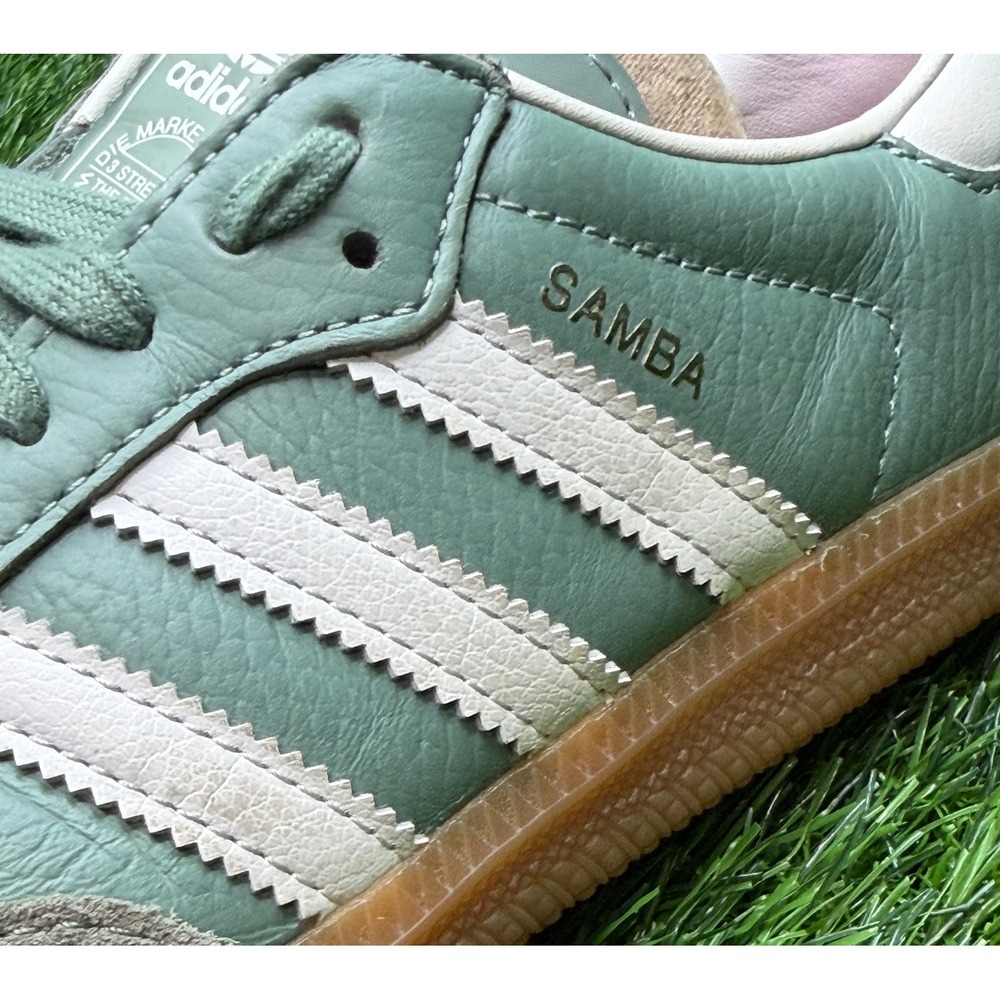 Adidas Samba OG Silver Green Chalk White Gum Leather Sneakers IE7011 Womens 6 - Picture 7 of 10